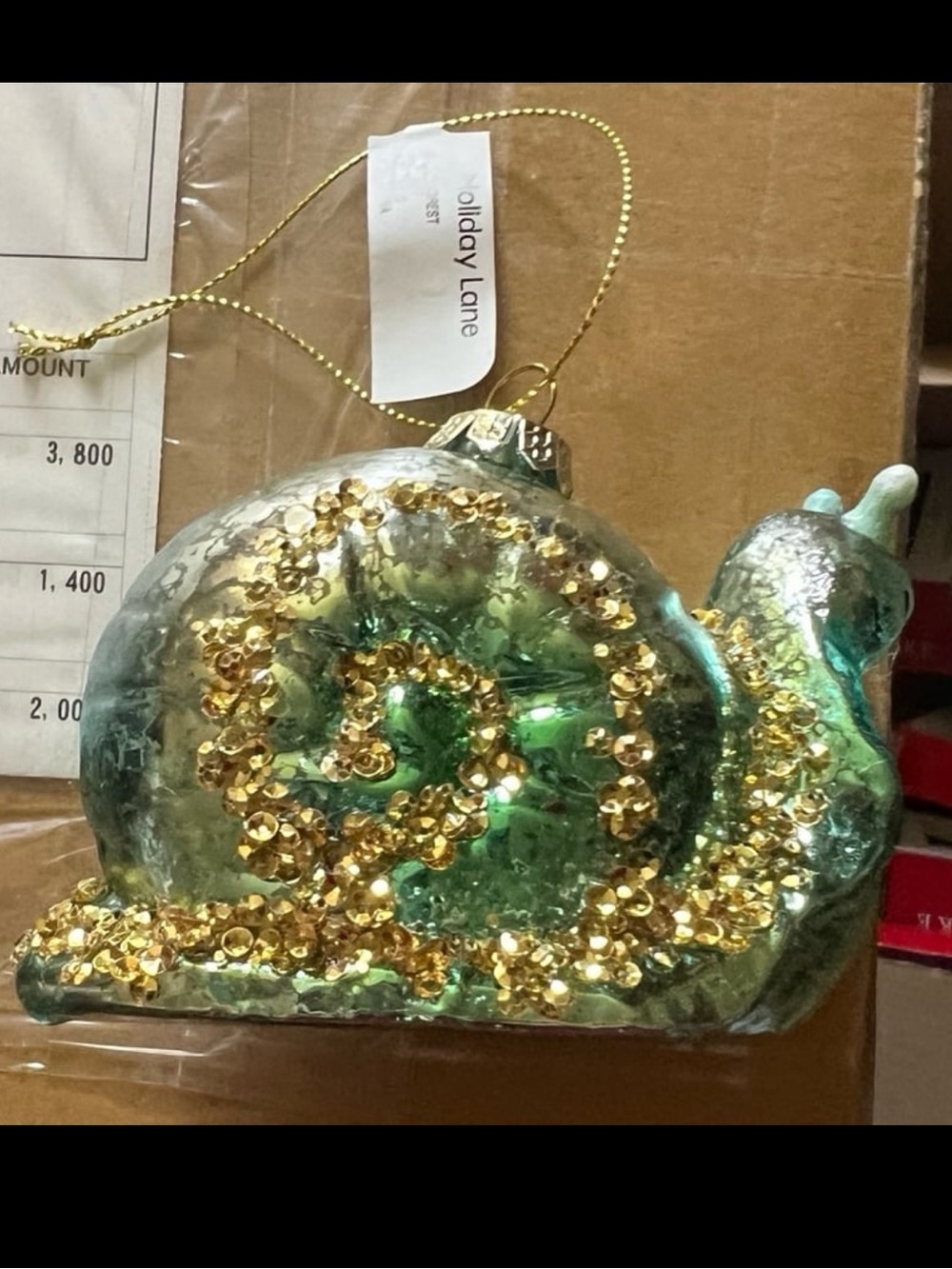 Holiday Lane Enchanted Forest Green and Gold Snail Ornament
